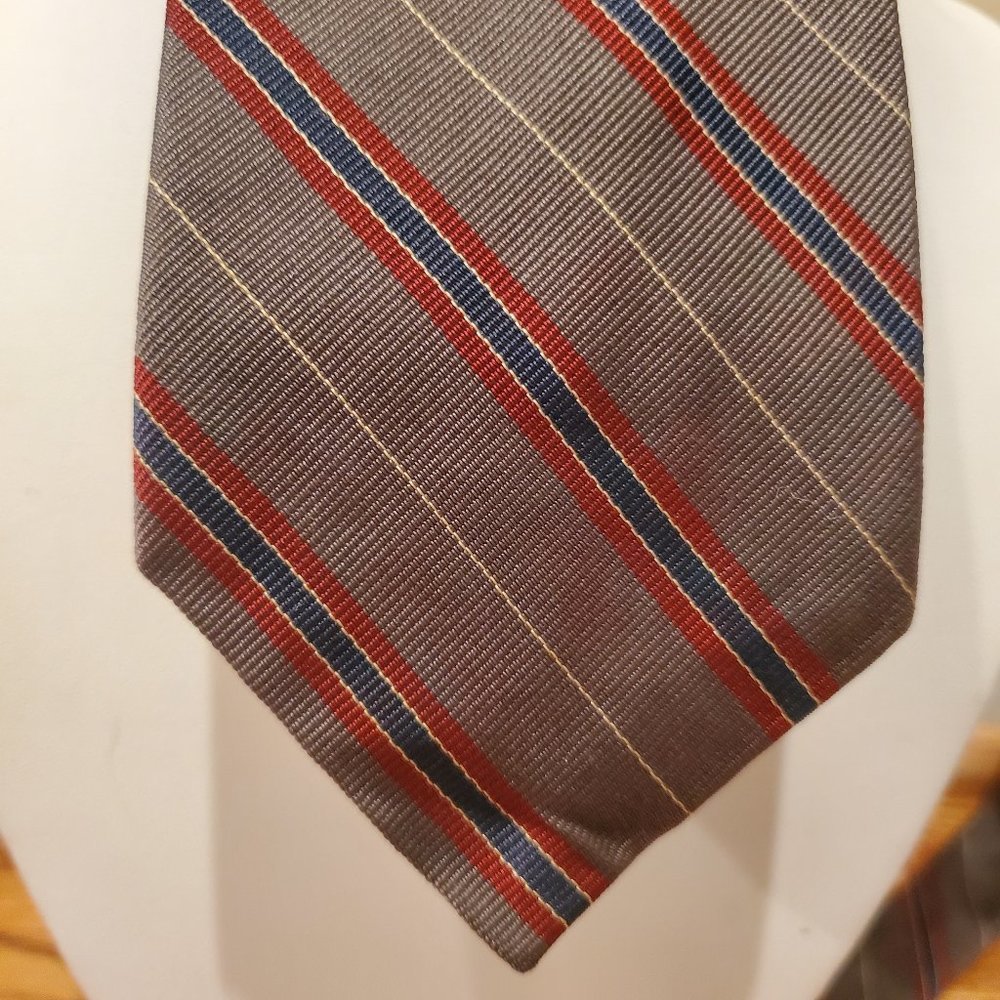 Vintage Made in England Aquascutum Silk Diagonal stripe Gray Blue and Red Tie